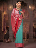 Dark Blue Peach Woven Design Kanjivaram Brocade Contrast Saree
