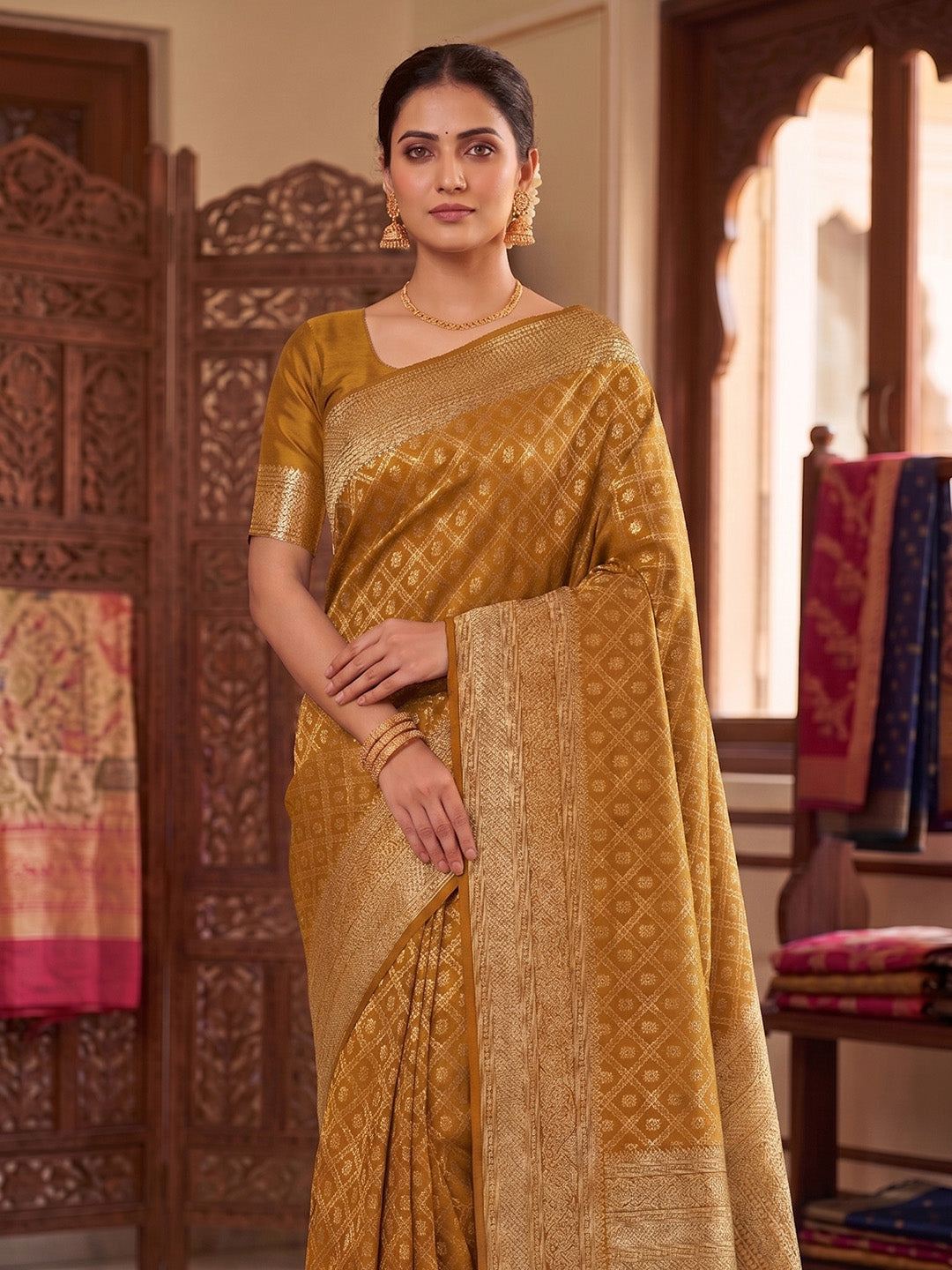 Mustard Woven Design Art Silk Kanjivaram Saree