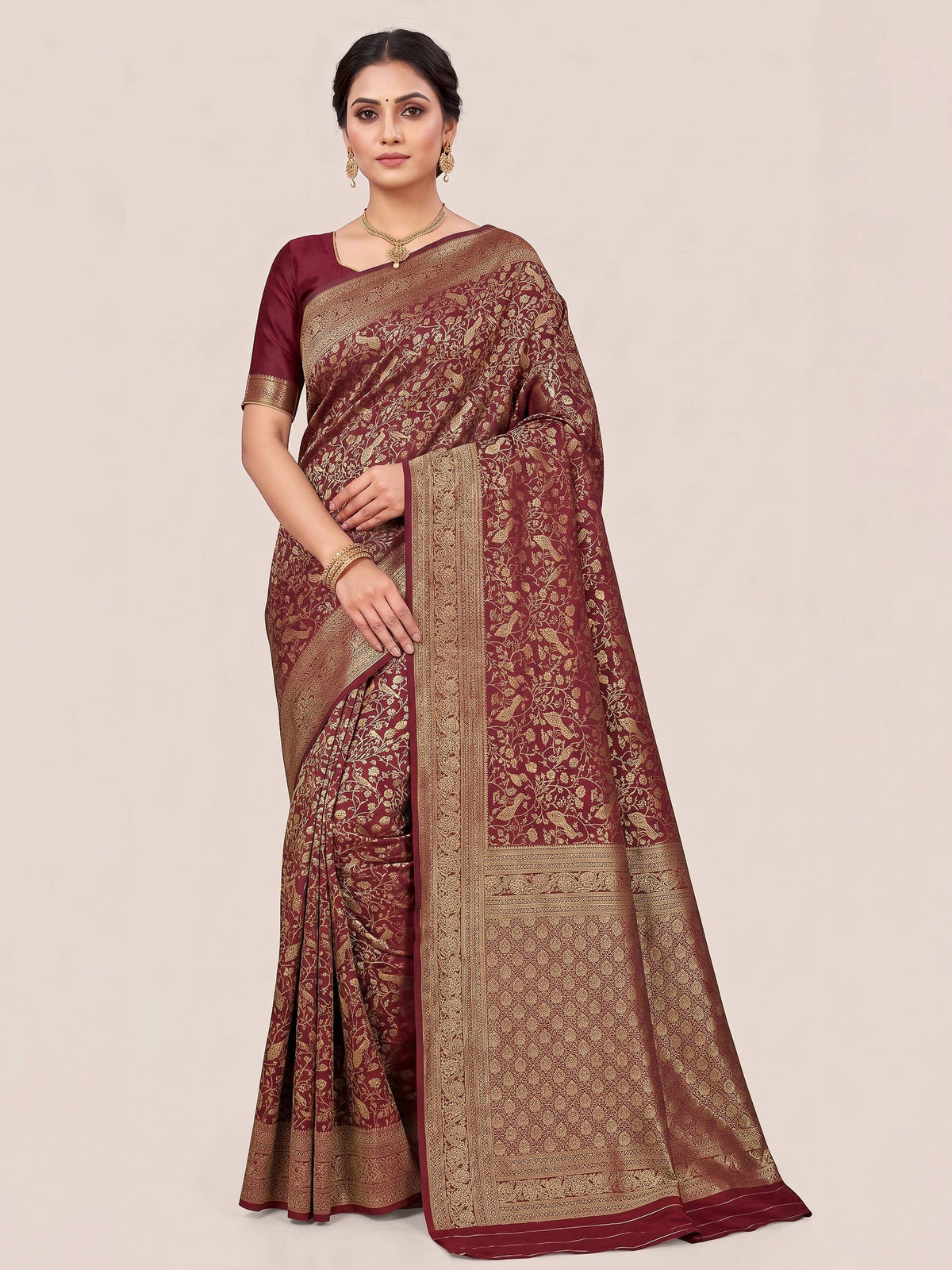 Maroon Woven Design Art Silk Kanjivaram Saree