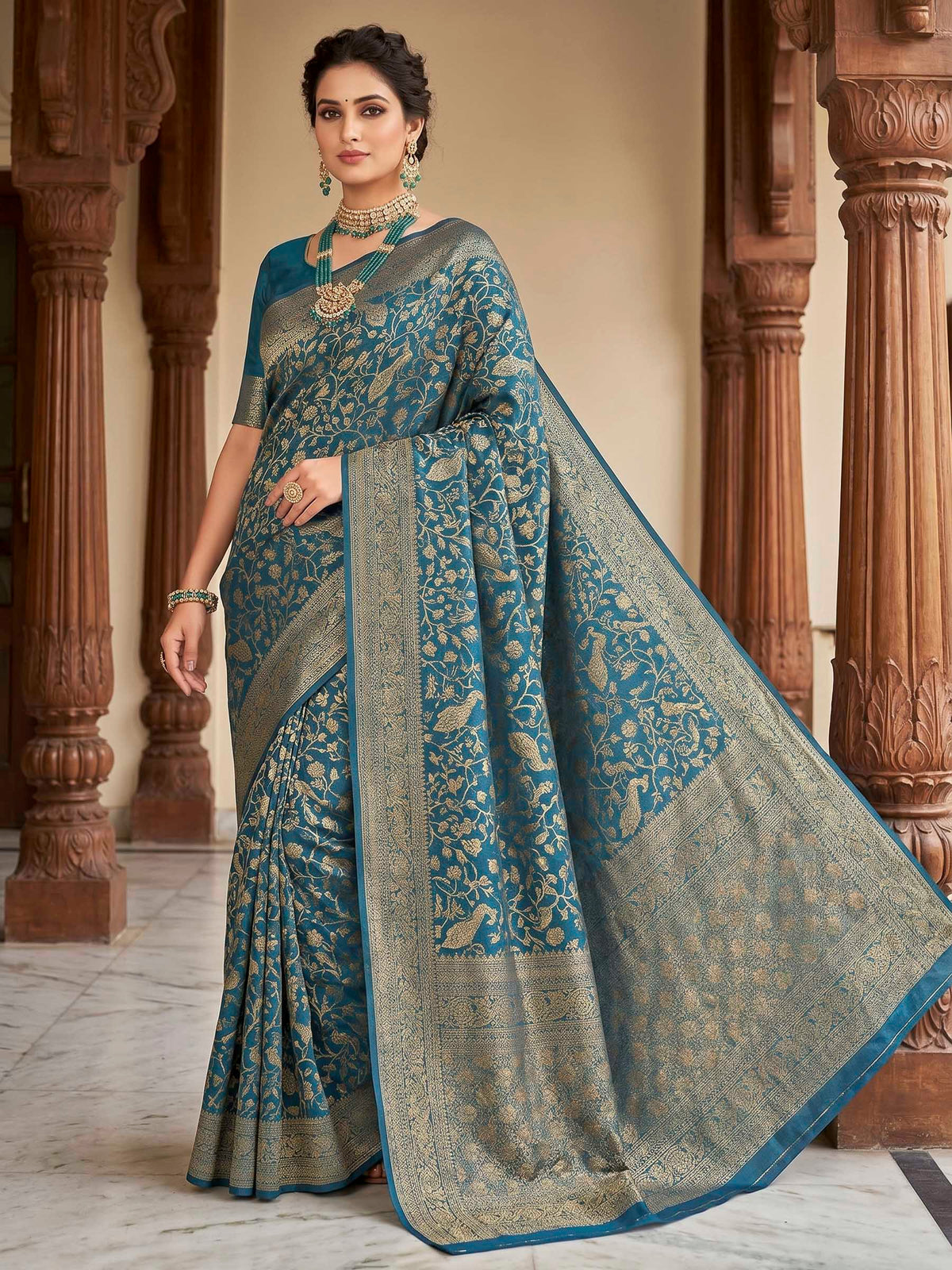 Dark Blue Woven Design Art Silk Kanjivaram Saree