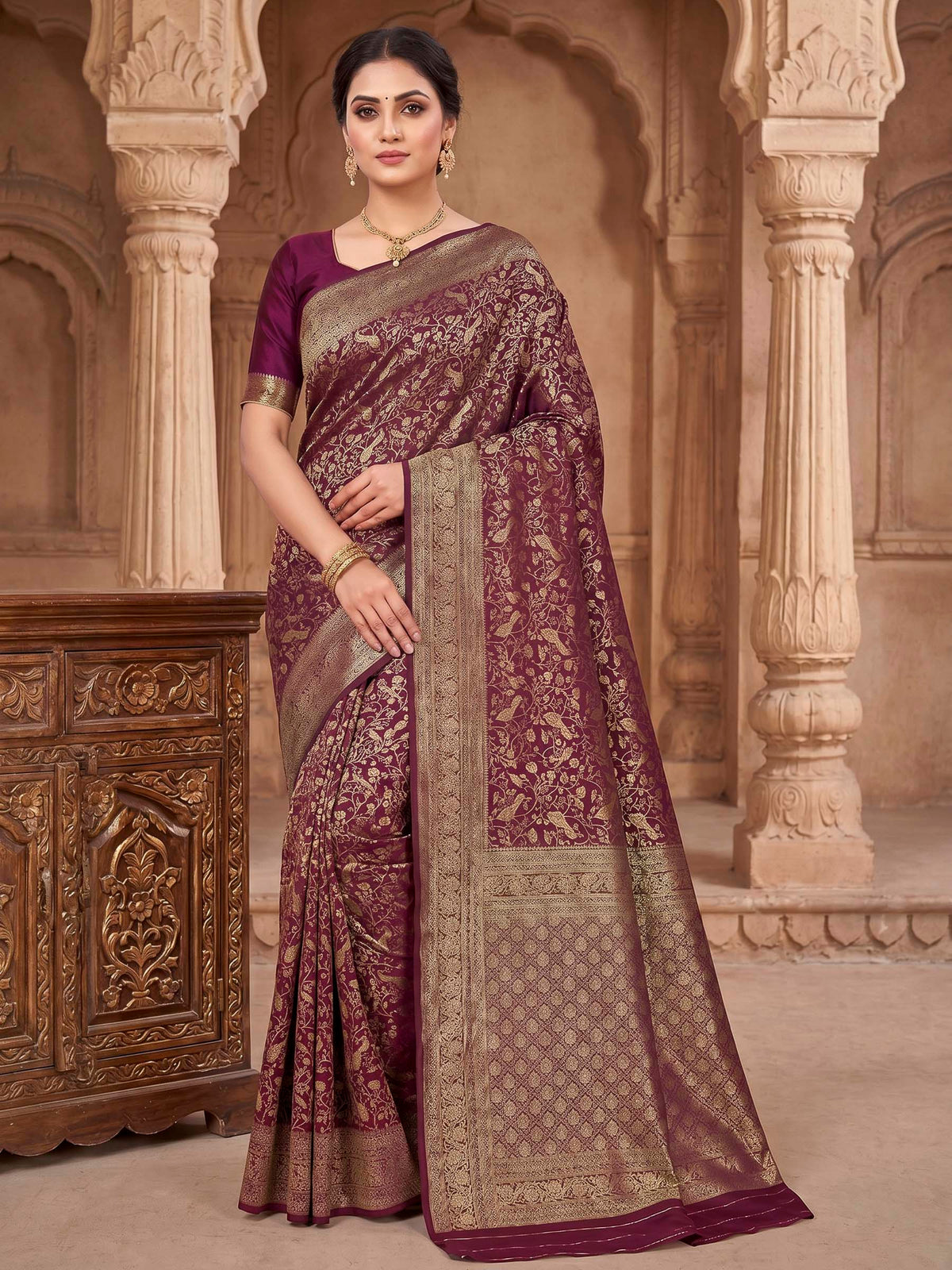 Maroon Woven Design Art Silk Kanjivaram Saree