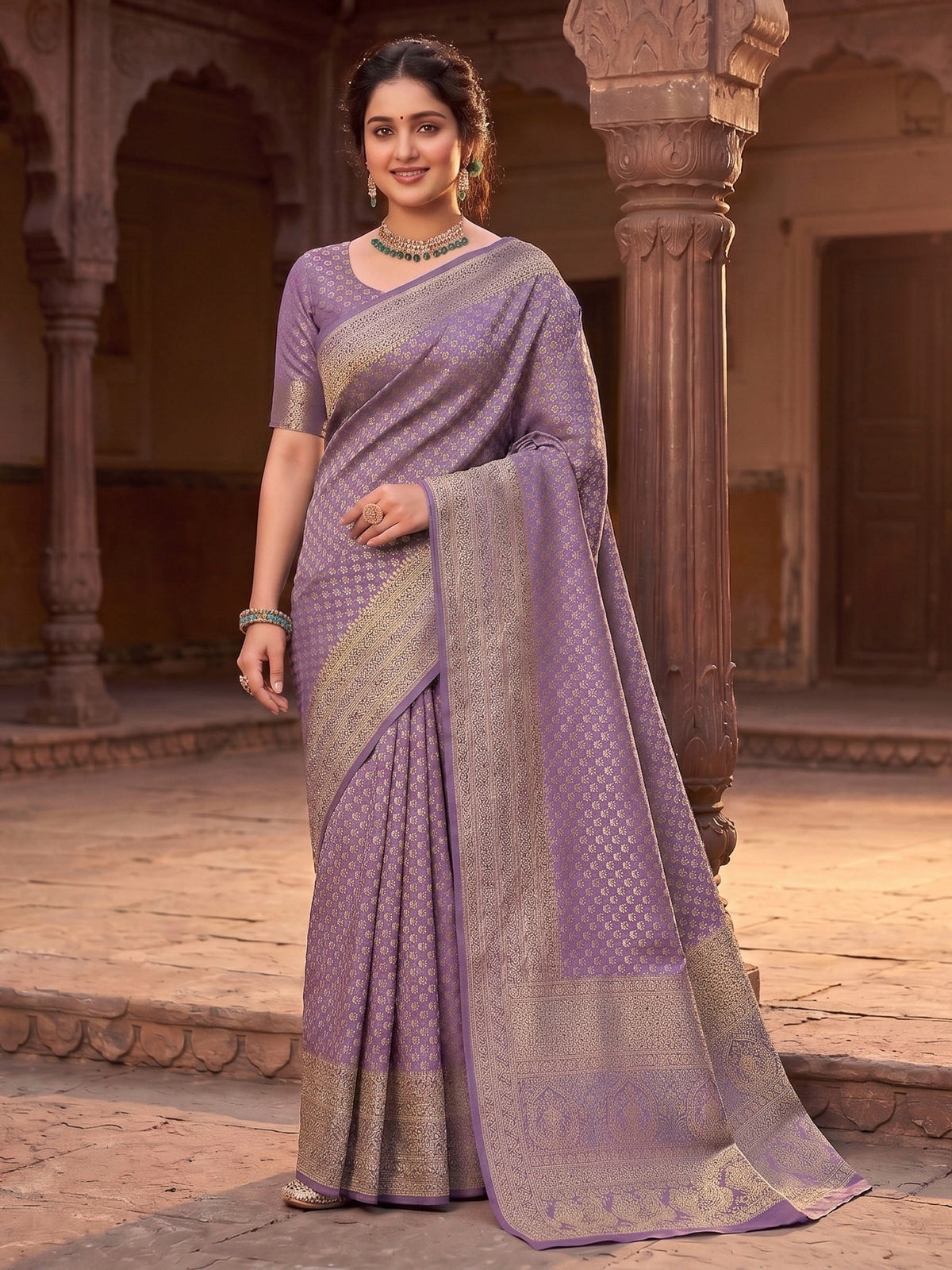 Lavender Woven Design Art Silk Kanjivaram Saree