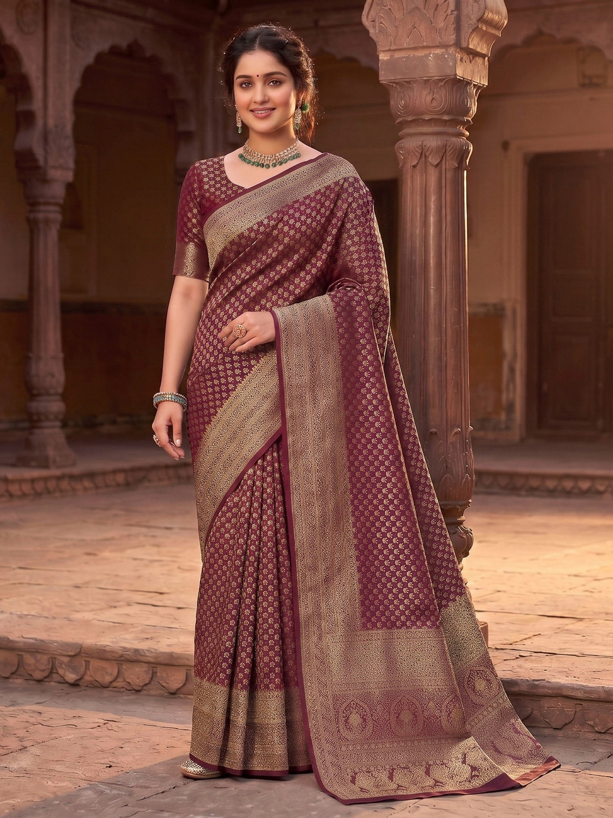 Maroon Woven Design Art Silk Kanjivaram Saree