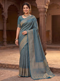 Peacock Blue Woven Design Art Silk Kanjivaram Saree