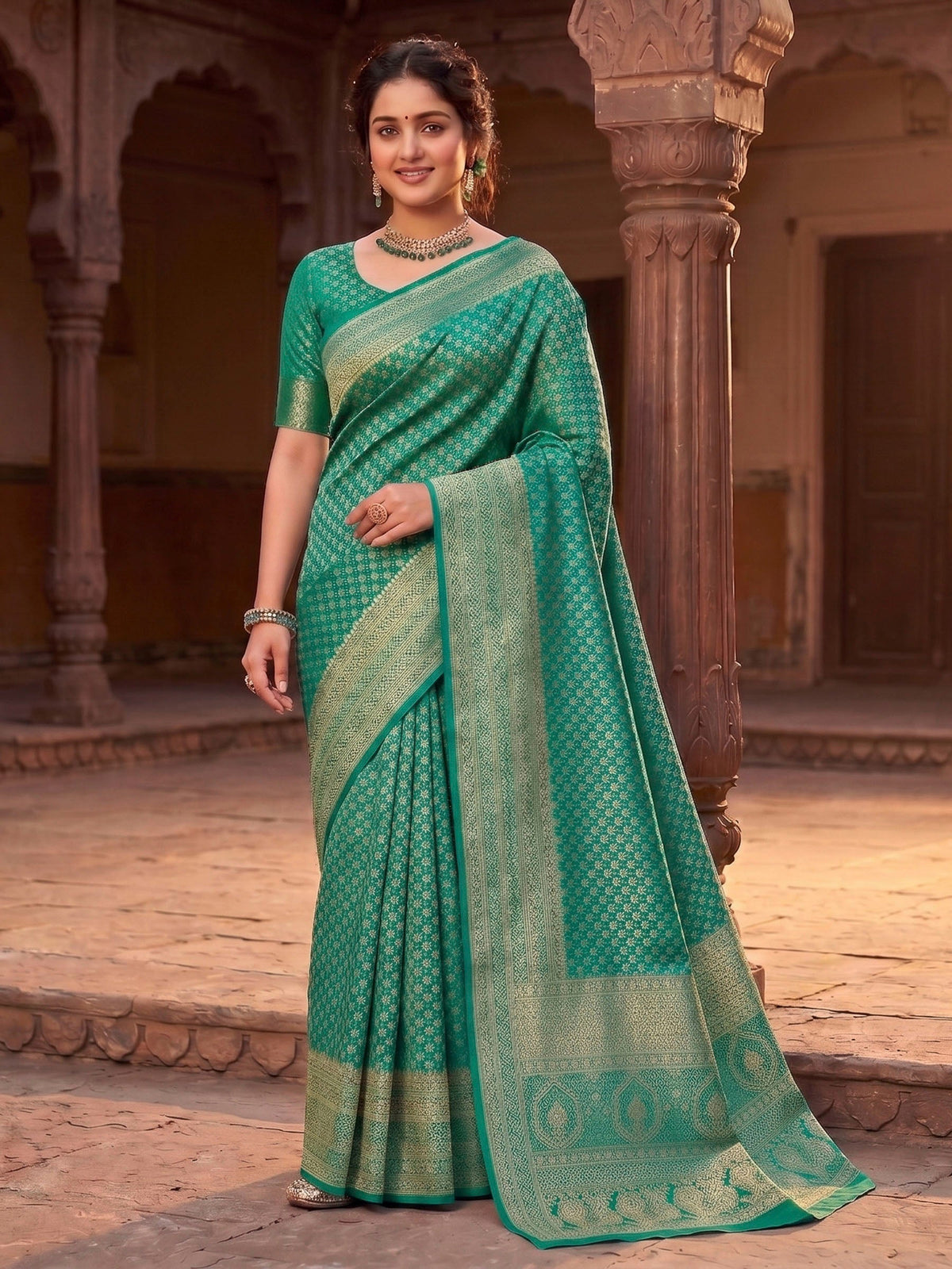 Rama Green Woven Design Art Silk Kanjivaram Saree