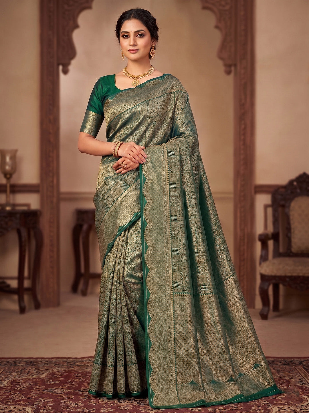 Green Woven Design Art Silk Kanjivaram Saree