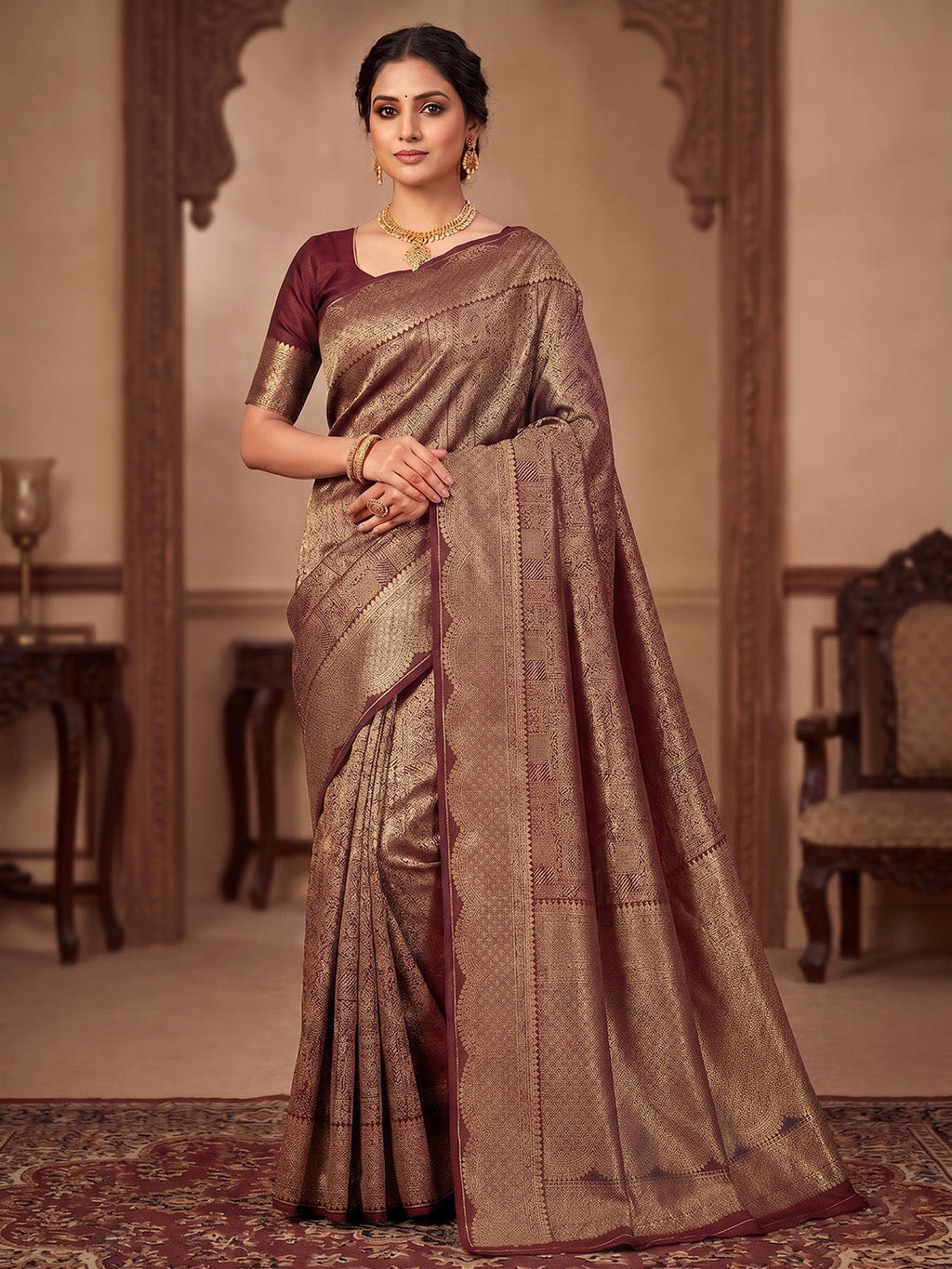 Maroon Woven Design Art Silk Kanjivaram Saree