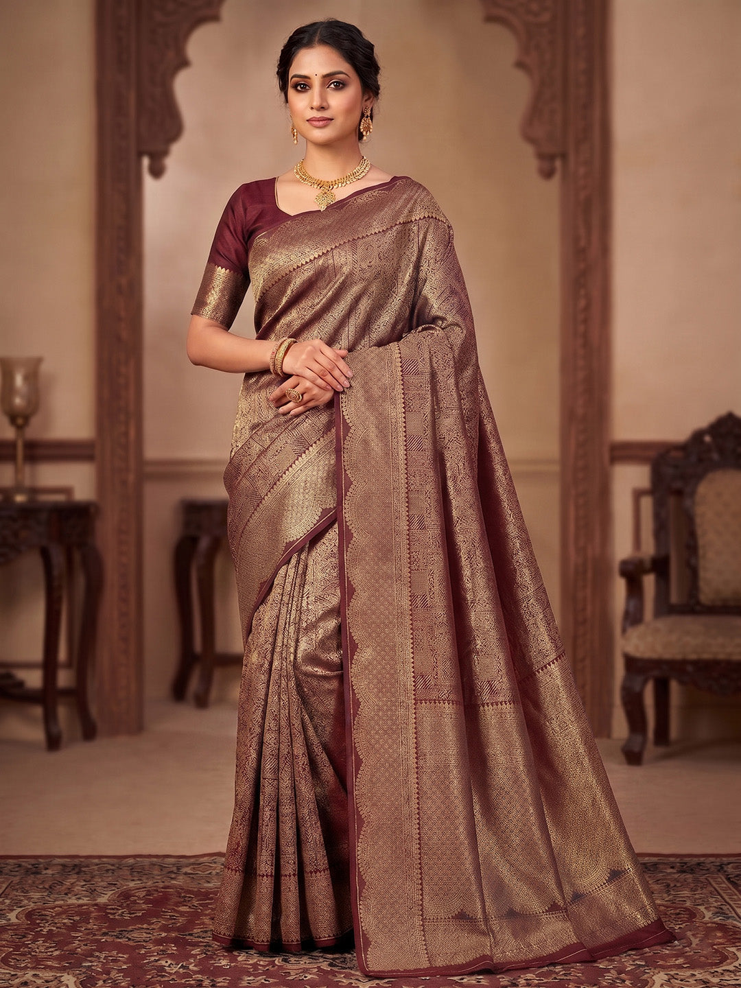 Maroon Woven Design Art Silk Kanjivaram Saree