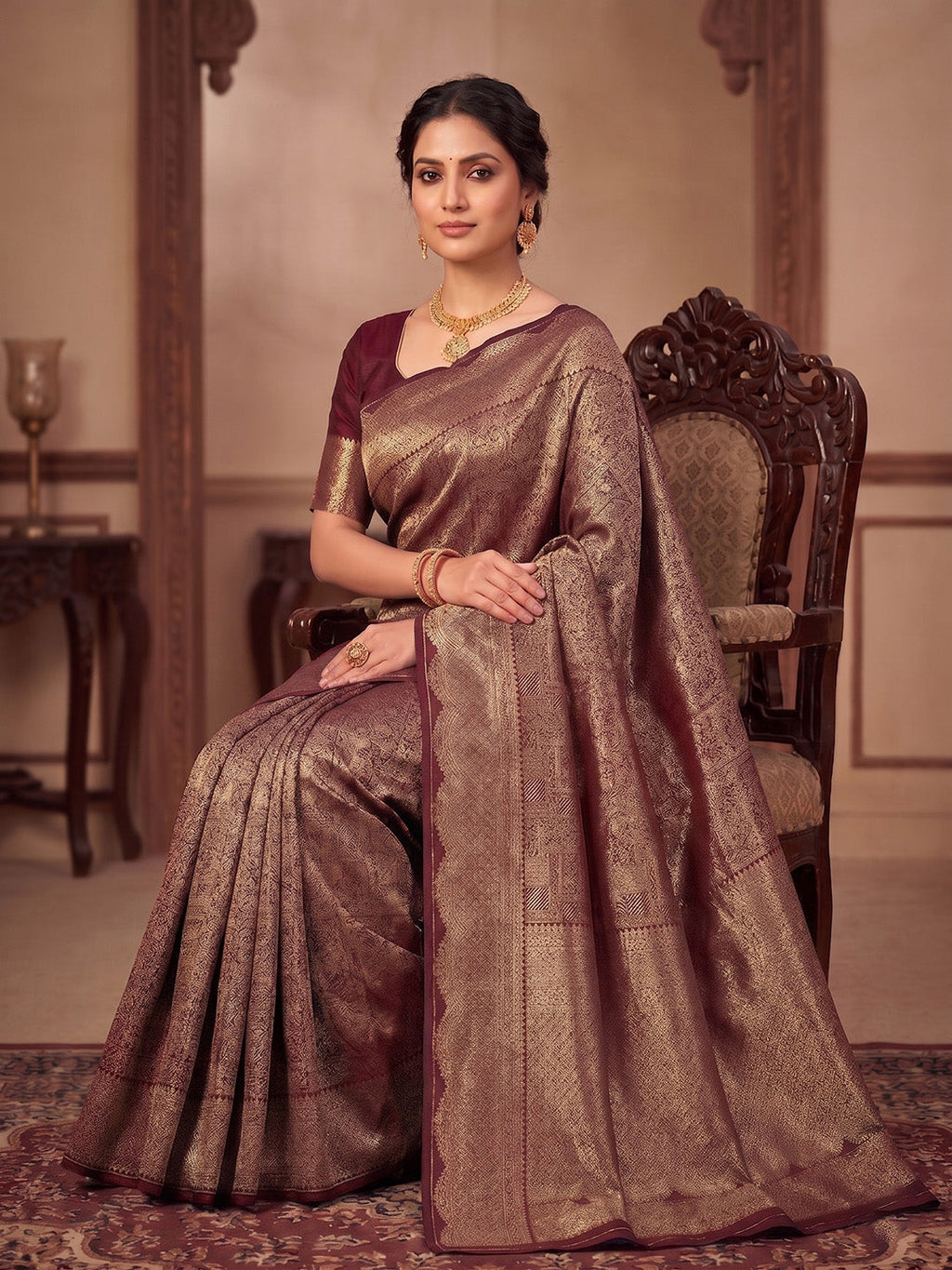Maroon Woven Design Art Silk Kanjivaram Saree