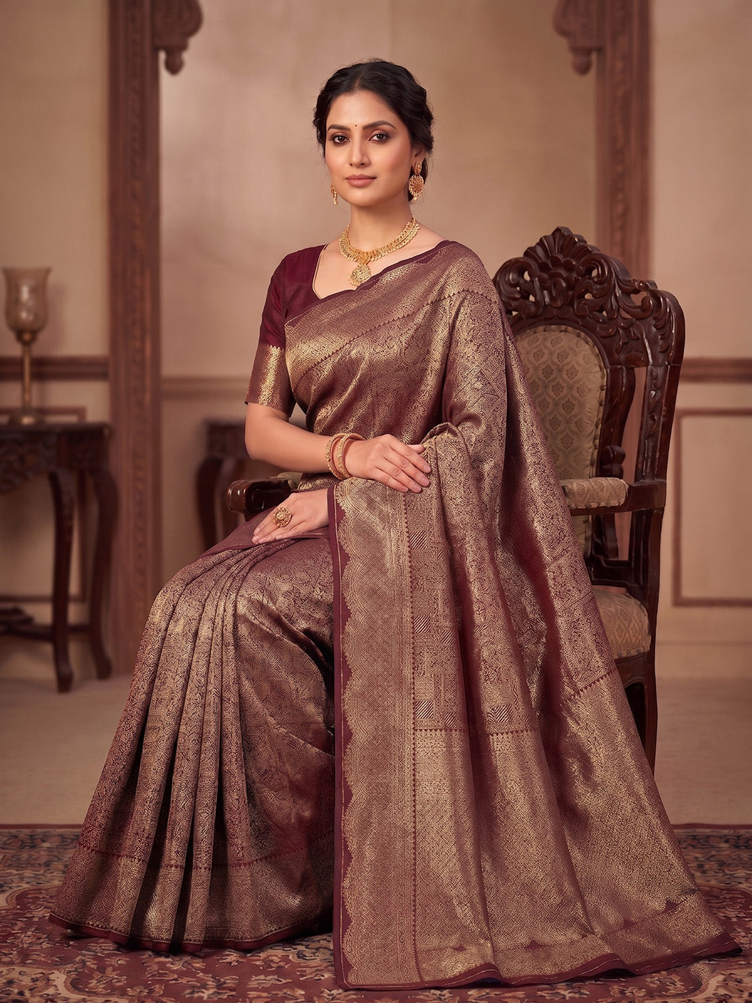 Maroon Woven Design Art Silk Kanjivaram Saree