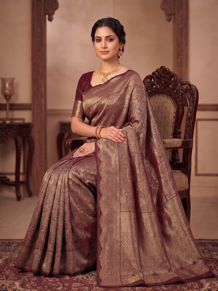 Maroon Woven Design Art Silk Kanjivaram Saree