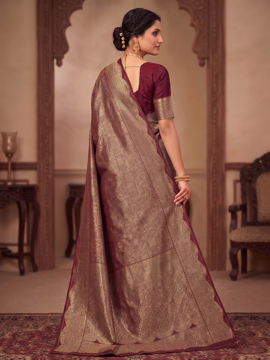 Maroon Woven Design Art Silk Kanjivaram Saree