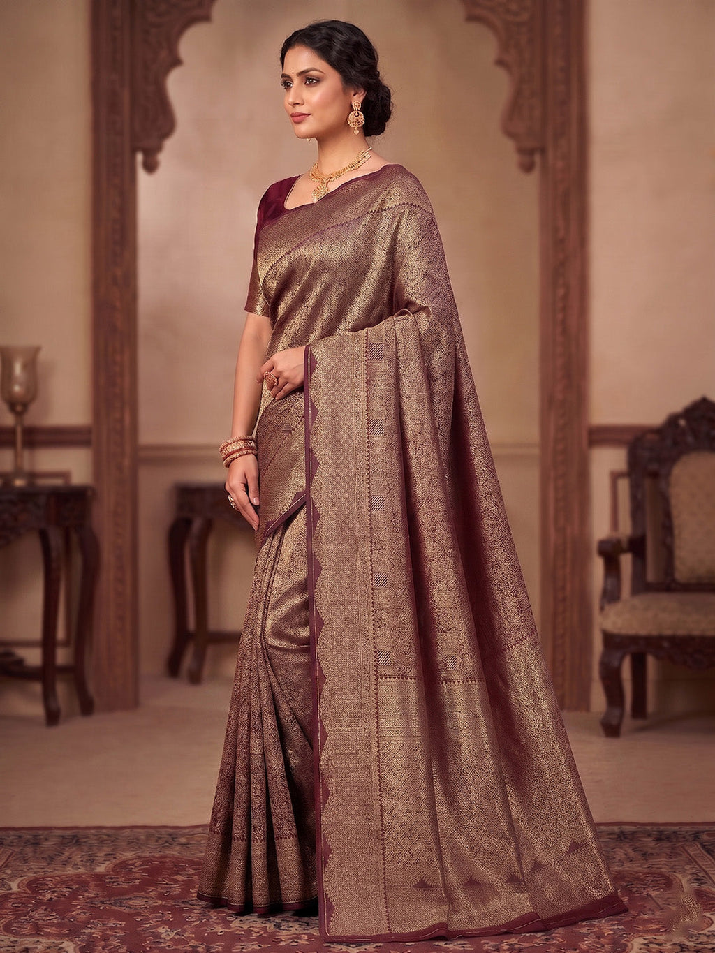 Maroon Woven Design Art Silk Kanjivaram Saree