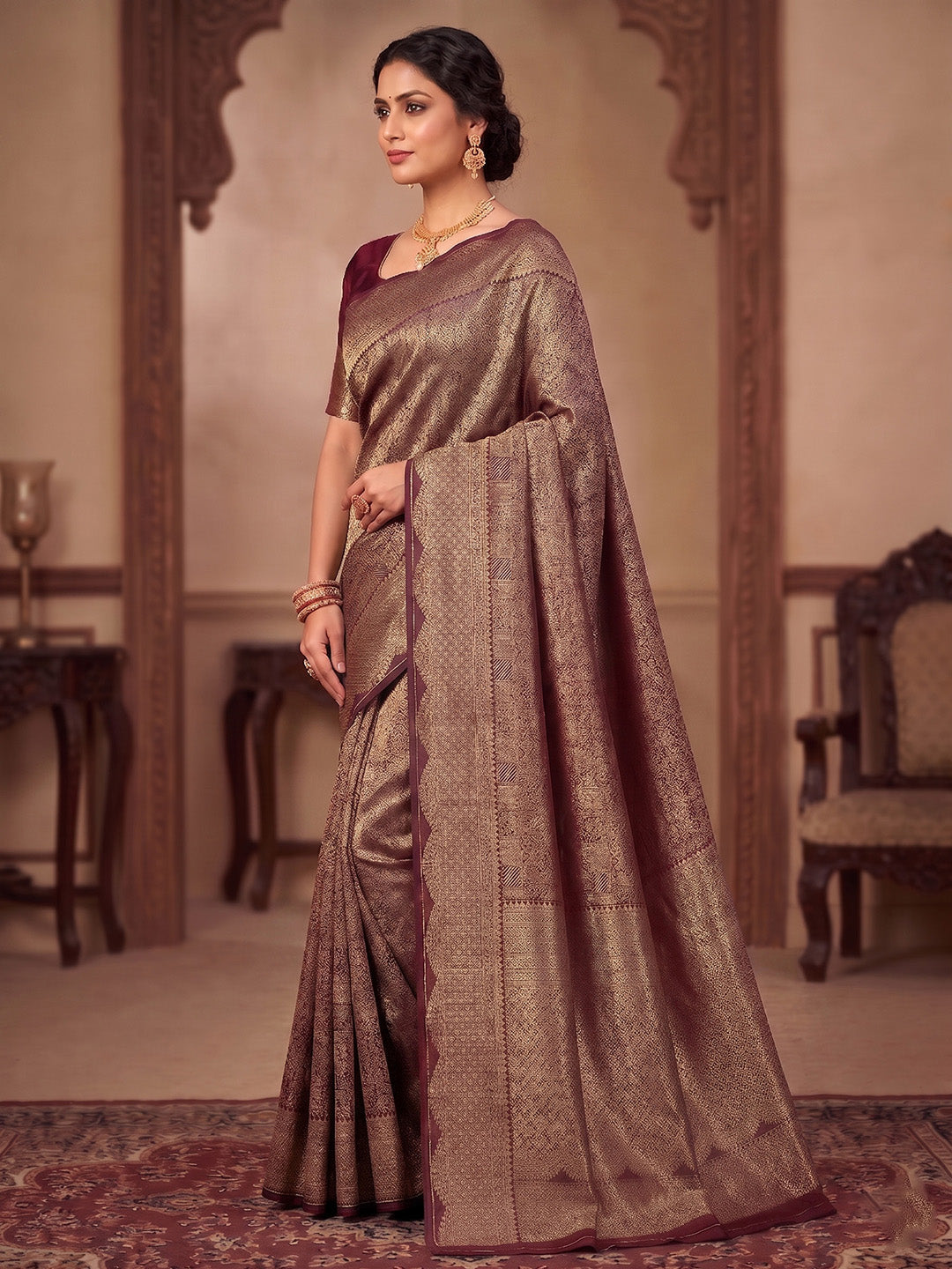 Maroon Woven Design Art Silk Kanjivaram Saree