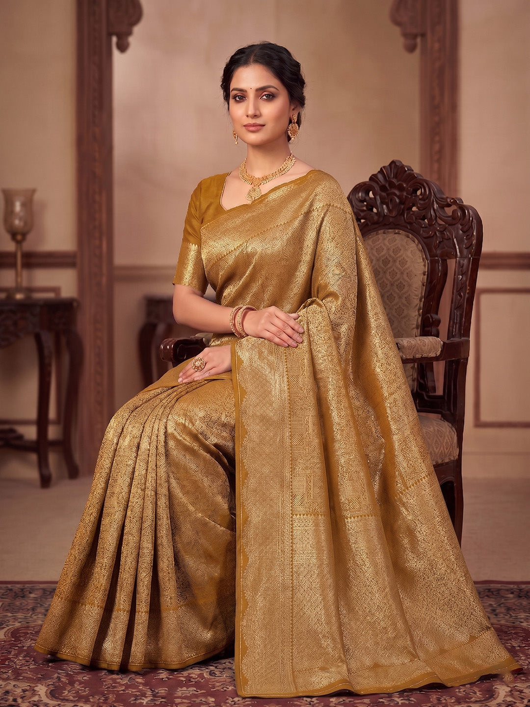 Mustard Woven Design Art Silk Kanjivaram Saree