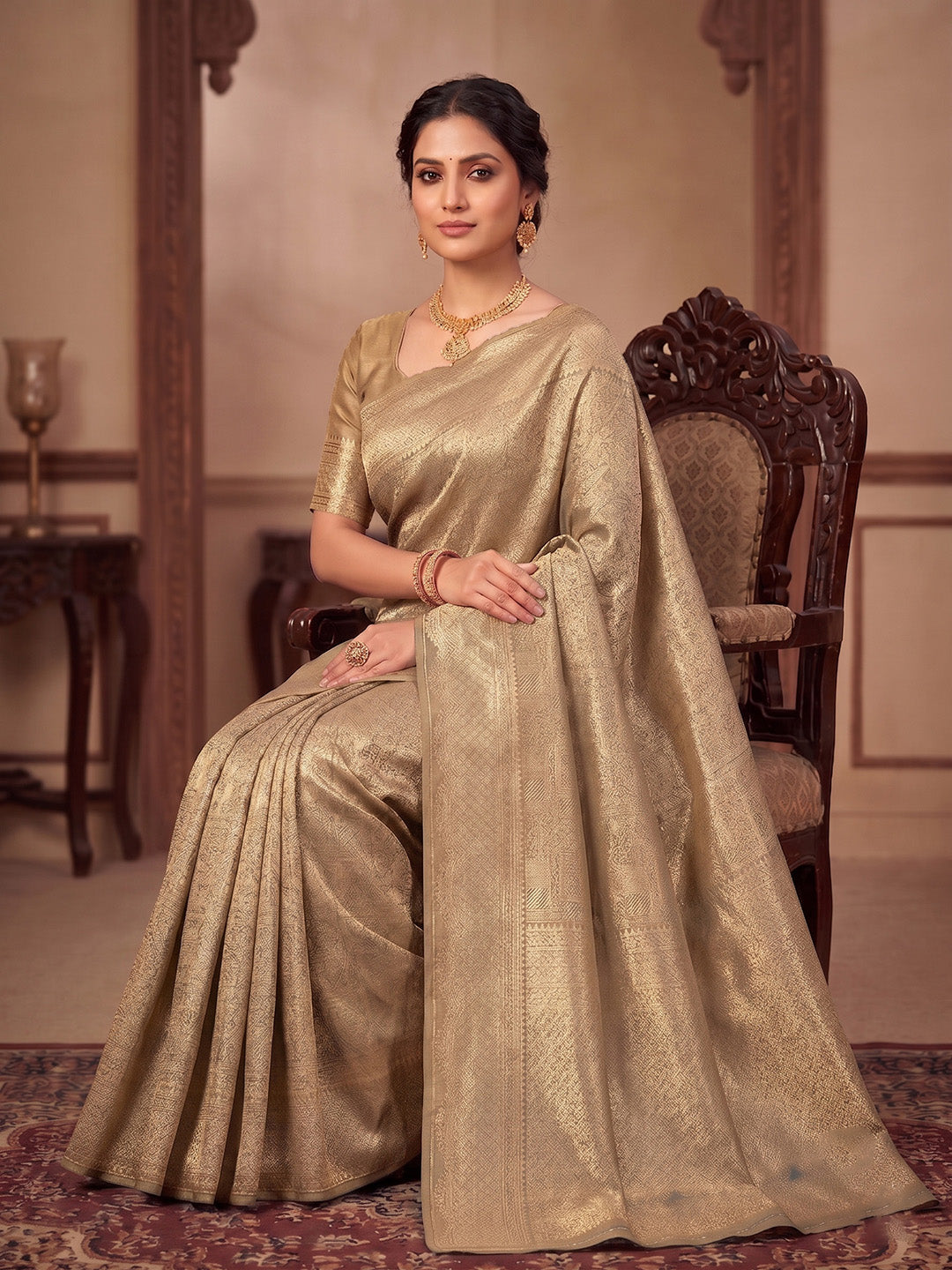Off White Woven Design Art Silk Kanjivaram Saree
