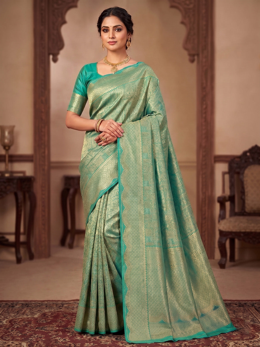 Rama Green Woven Design Art Silk Kanjivaram Saree