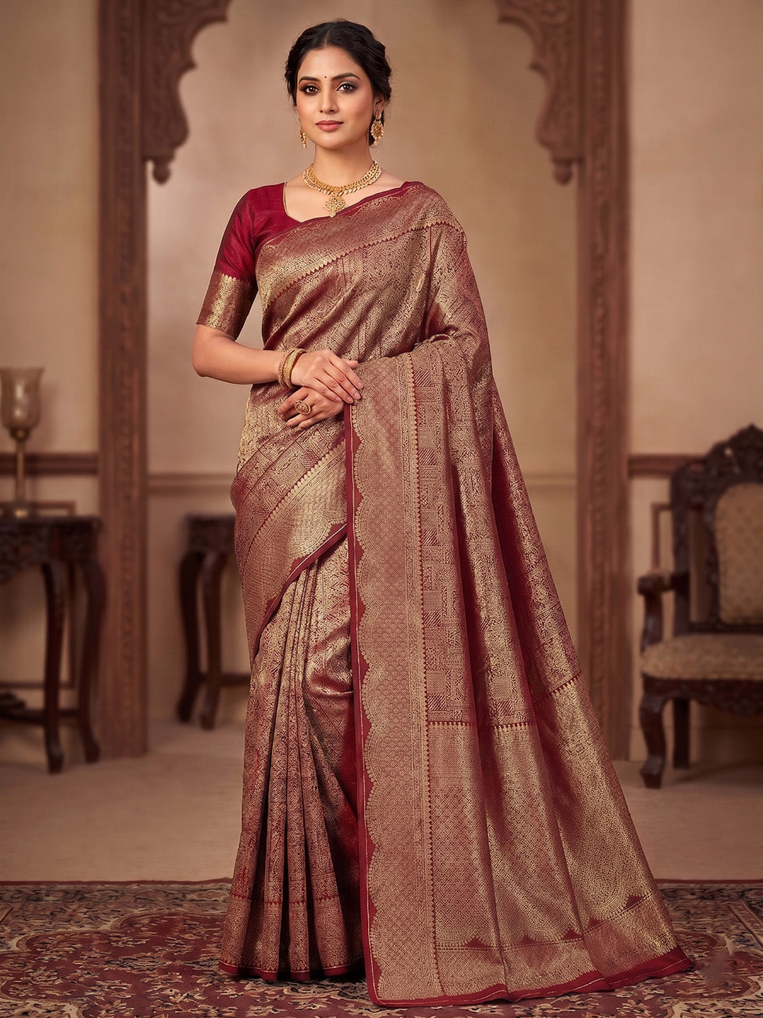 Red Woven Design Art Silk Kanjivaram Saree