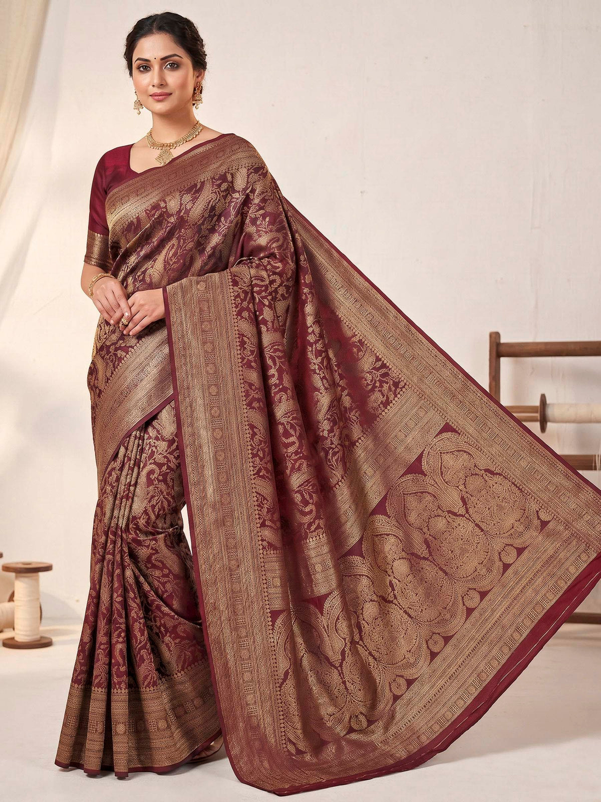 Maroon Woven Design Art Silk Kanjivaram Saree