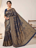 Navy Blue Woven Design Art Silk Kanjivaram Saree