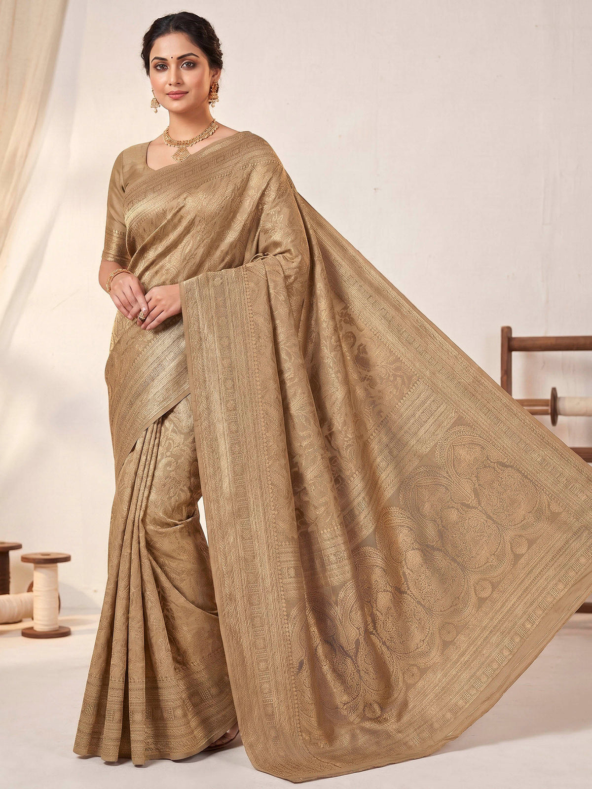 Off White Woven Design Art Silk Kanjivaram Saree