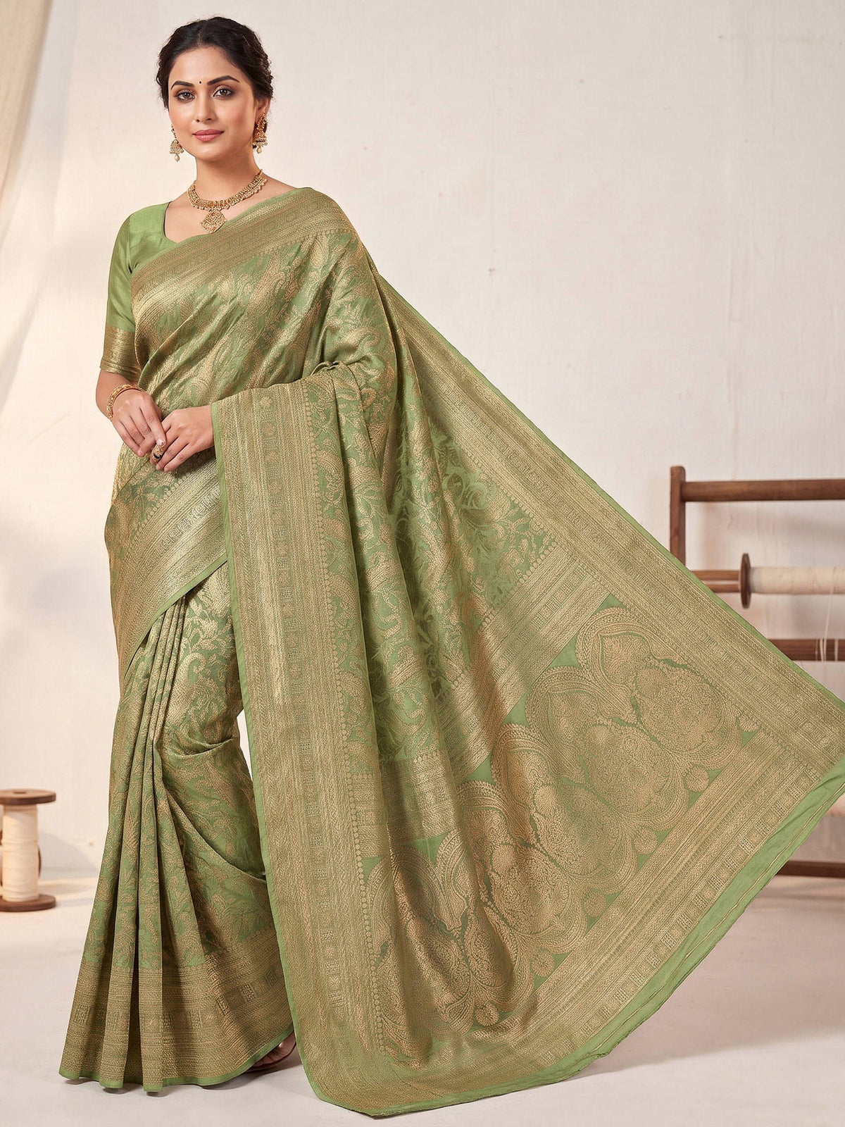 Light Green Woven Design Art Silk Kanjivaram Saree