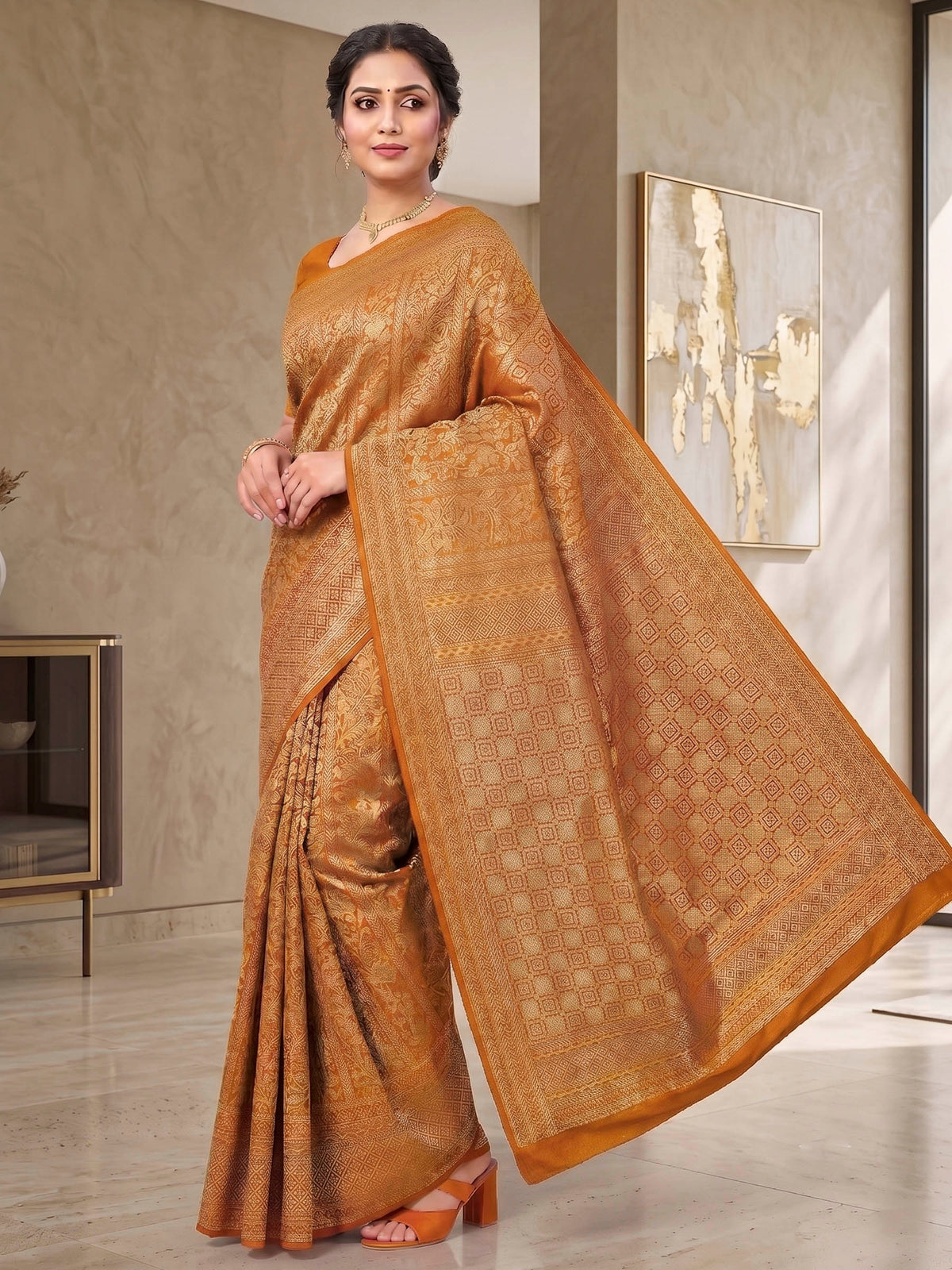 Mustard Woven Design Art Silk Kanjivaram Saree