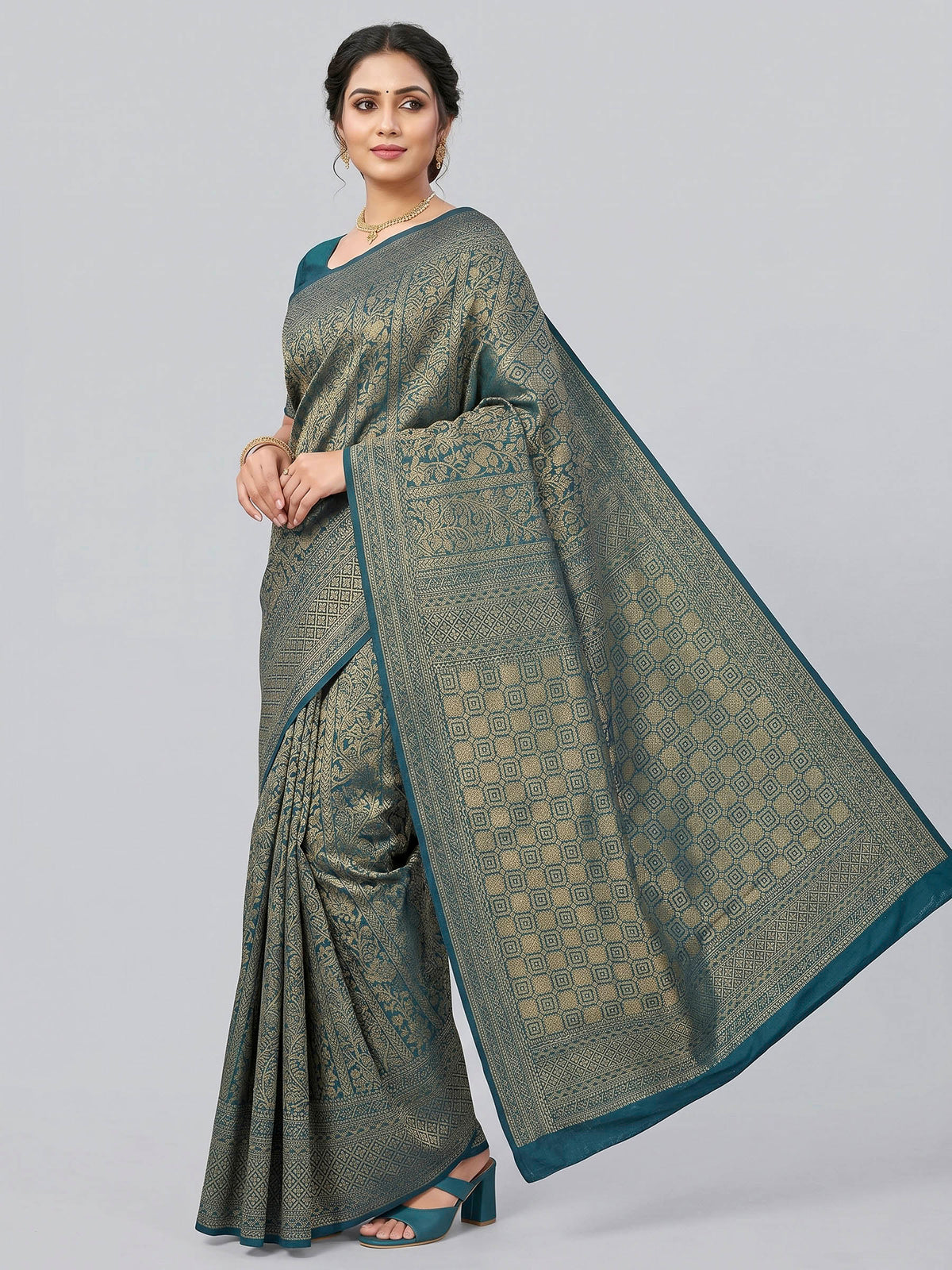 Peacock Blue Woven Design Art Silk Kanjivaram Saree