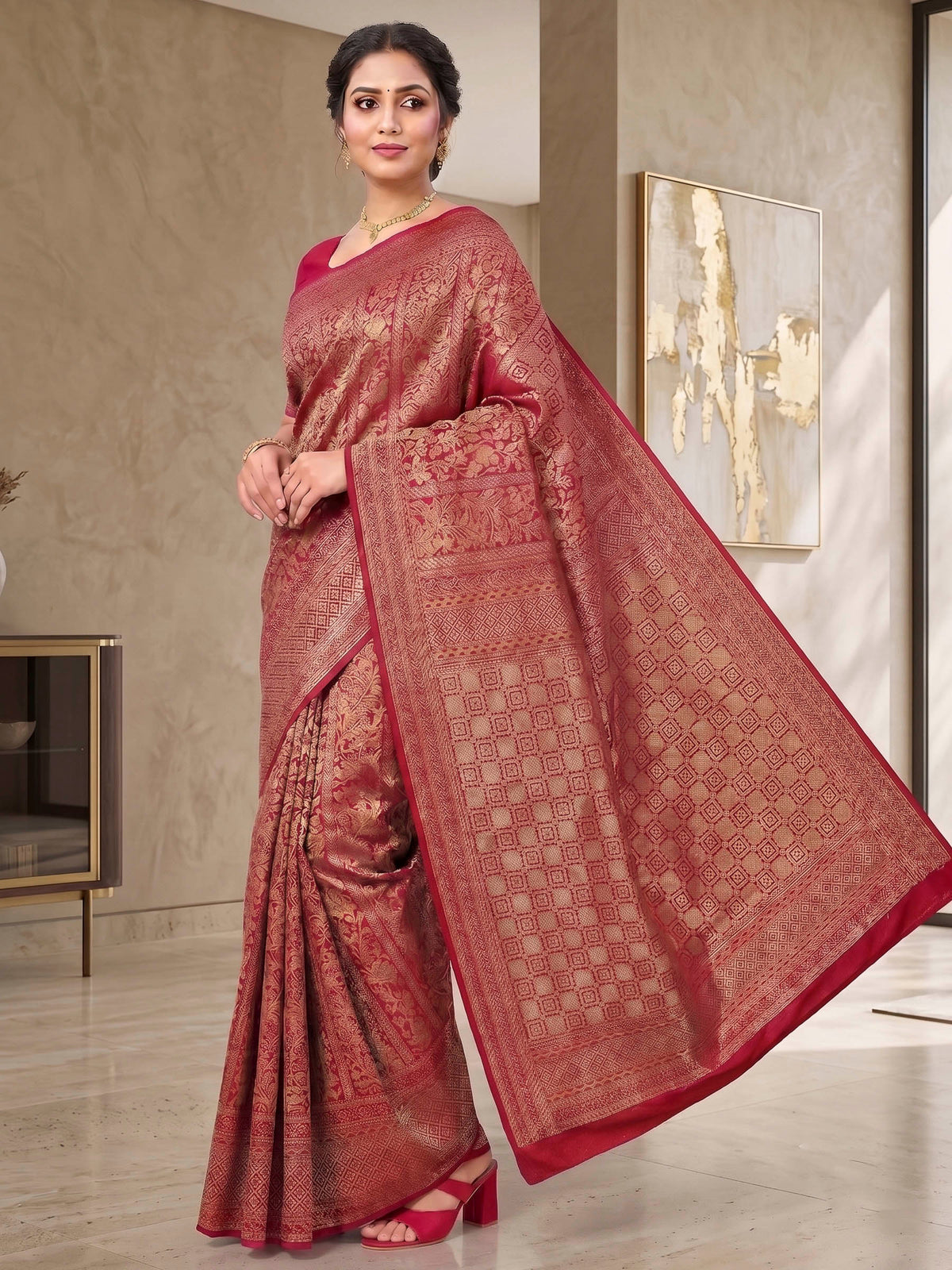 Red Woven Design Art Silk Kanjivaram Saree