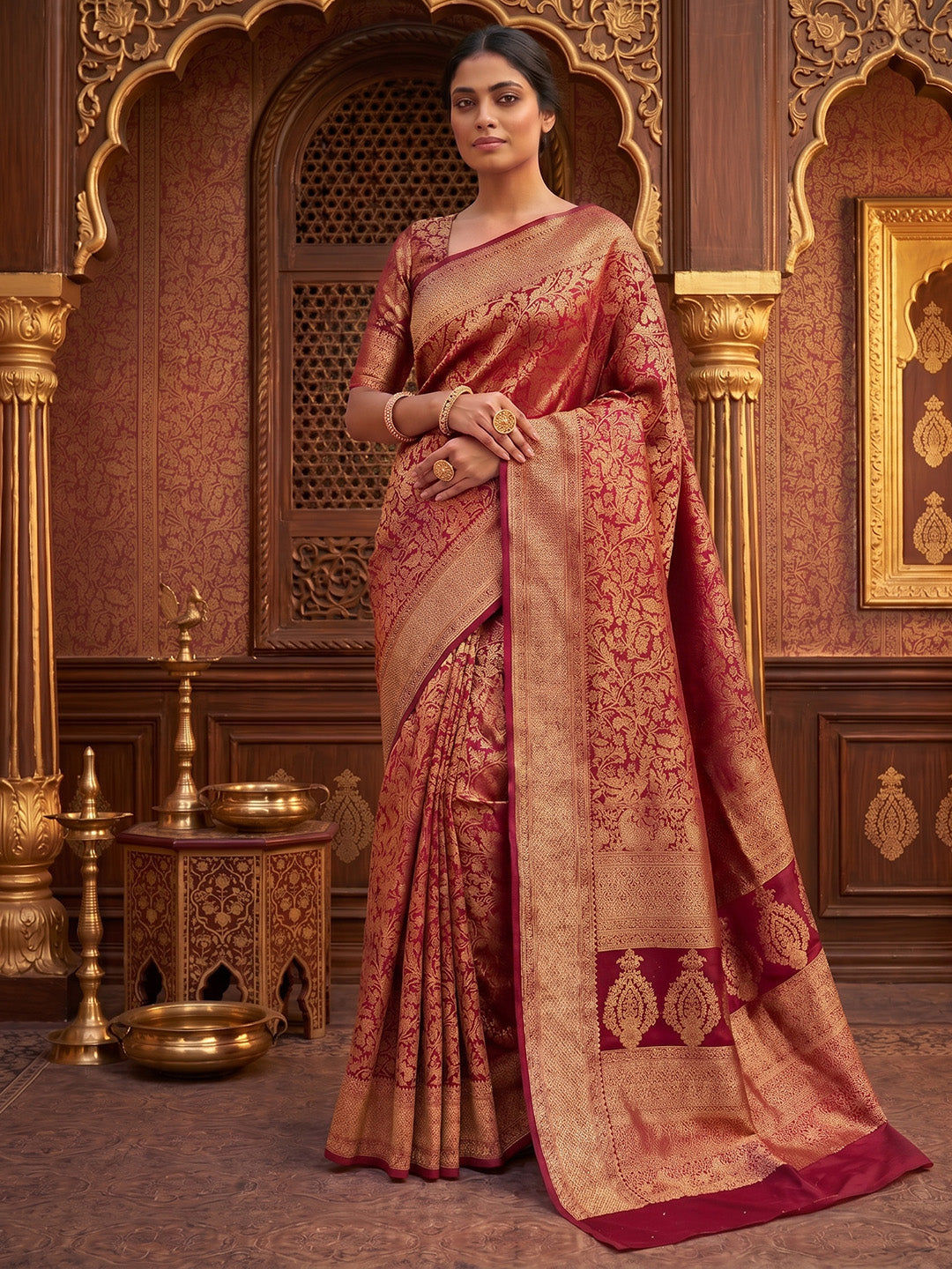Maroon Woven Design Art Silk Kanjivaram Saree