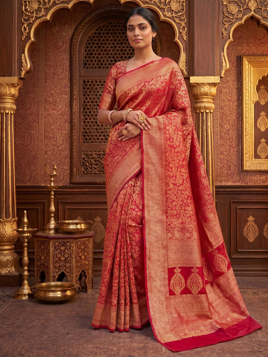 Red Woven Design Art Silk Kanjivaram Saree