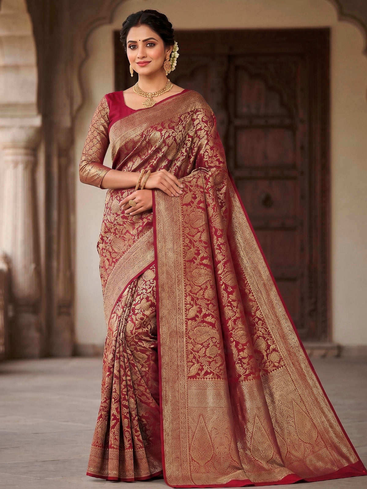 Red Woven Design Art Silk Kanjivaram Saree