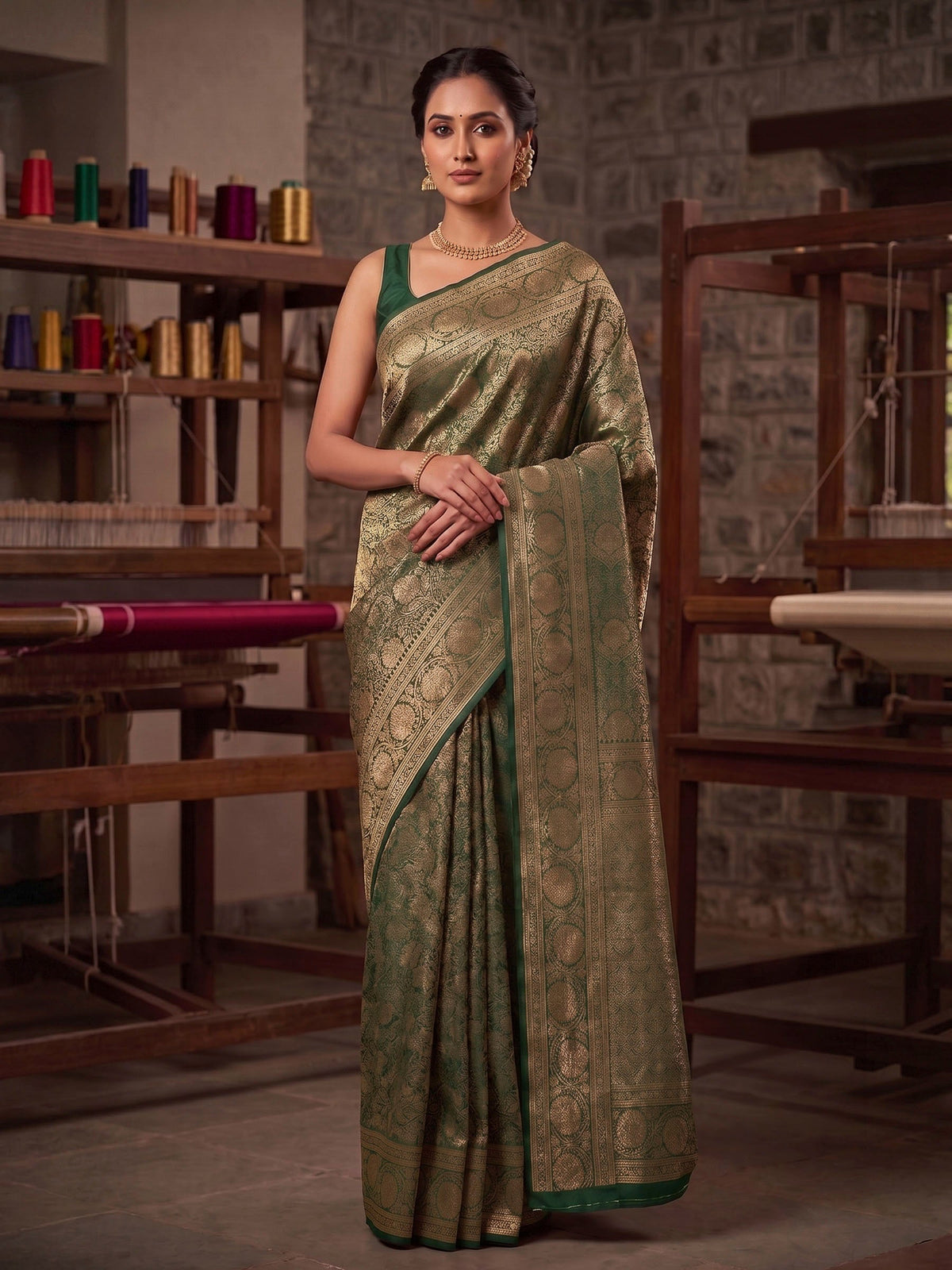 Green Woven Design Art Silk Kanjivaram Saree