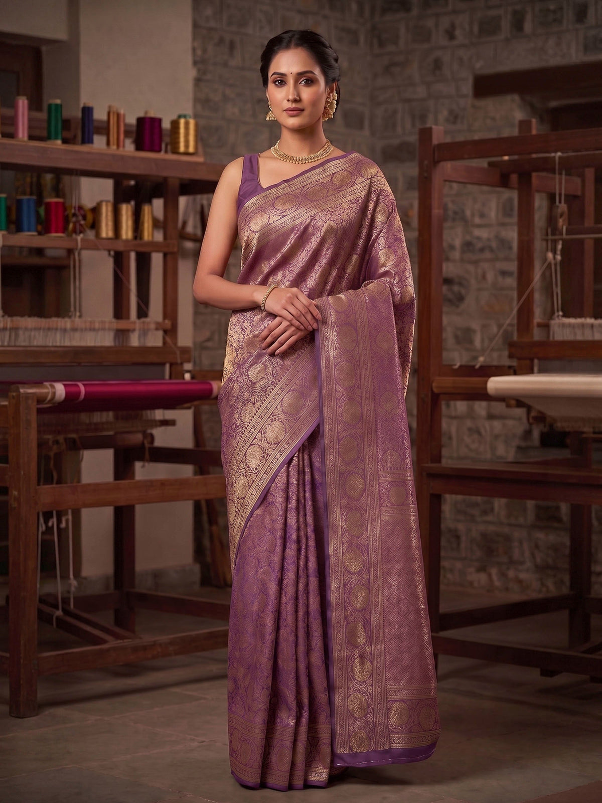 Lavender Woven Design Art Silk Kanjivaram Saree