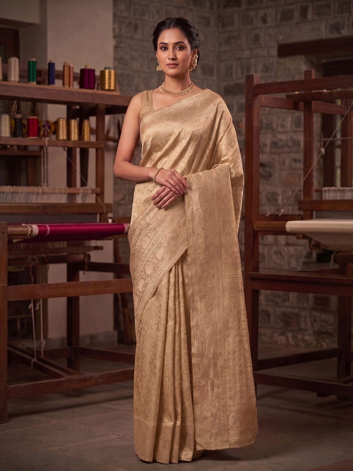 Off White Woven Design Art Silk Kanjivaram Saree