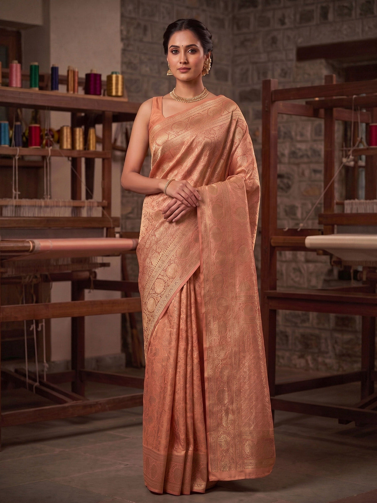 Orange Woven Design Art Silk Kanjivaram Saree