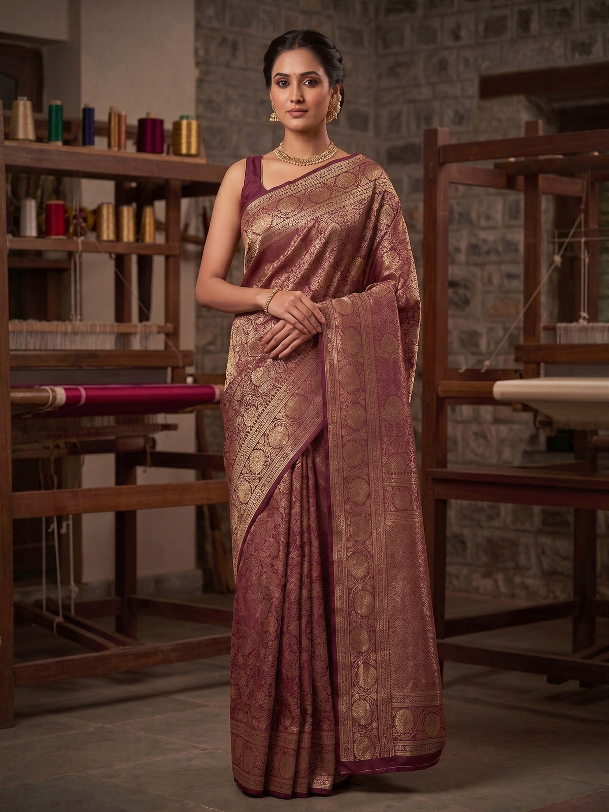 Maroon Woven Design Art Silk Kanjivaram Saree