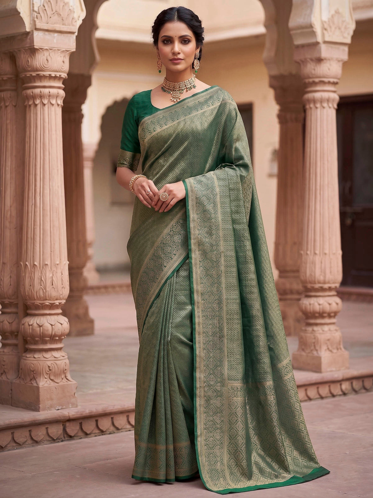Green Woven Design Art Silk Kanjivaram Saree