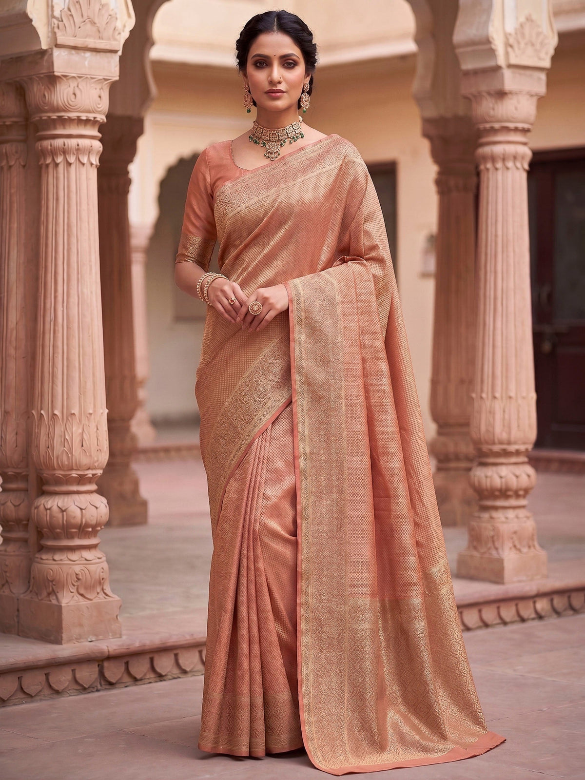 Orange Woven Design Art Silk Kanjivaram Saree