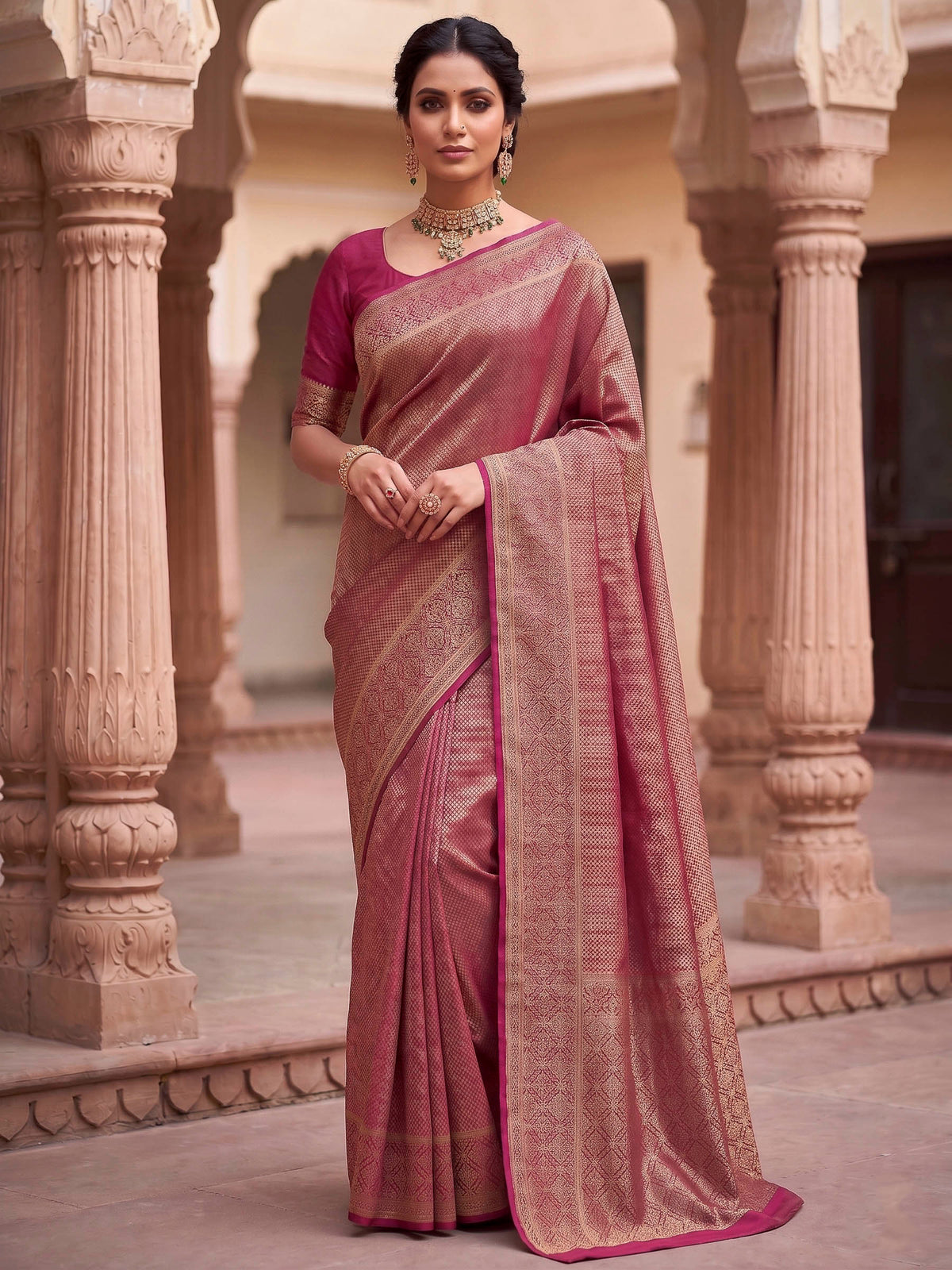Pink Woven Design Art Silk Kanjivaram Saree