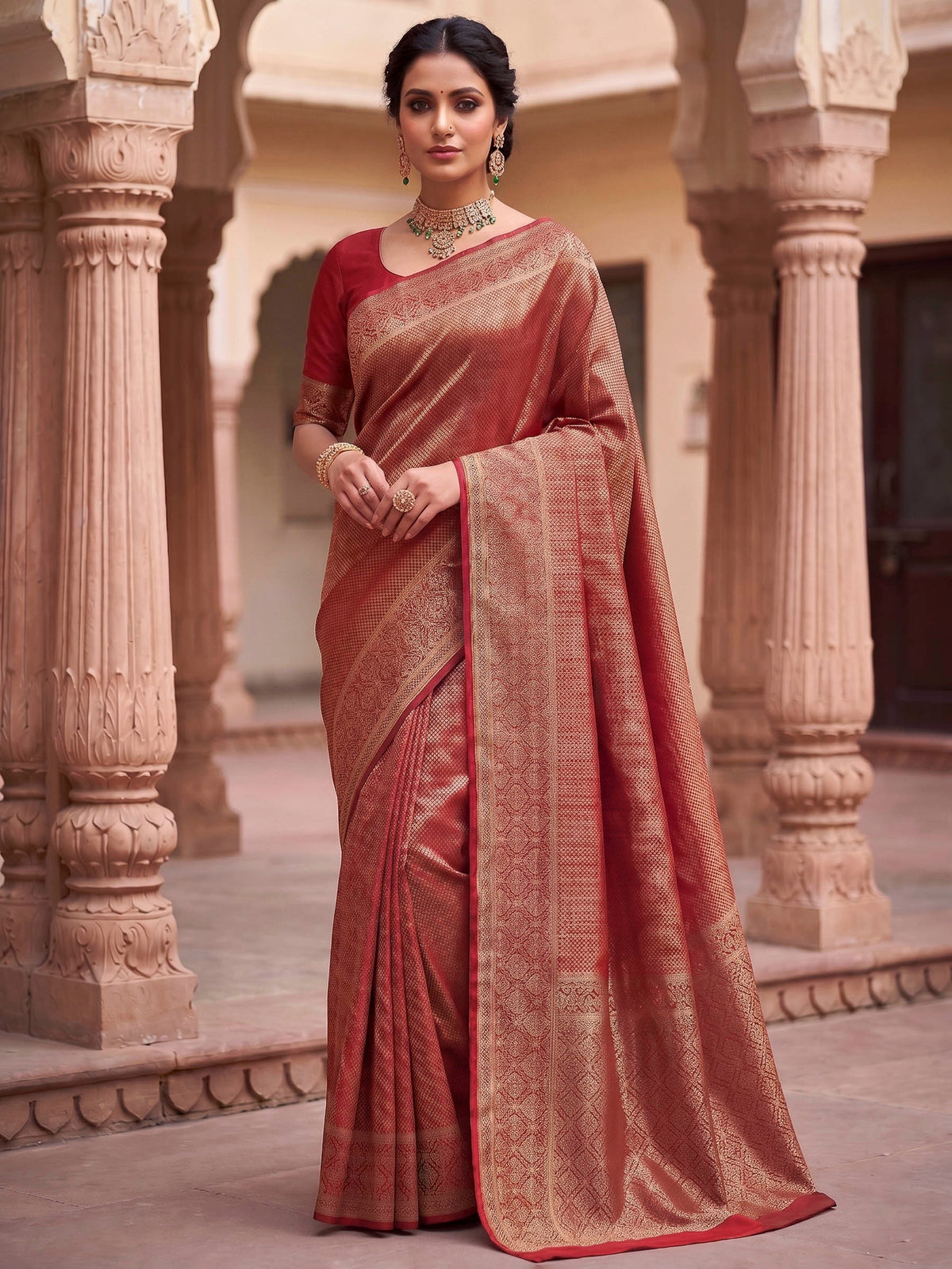 Red Woven Design Art Silk Kanjivaram Saree