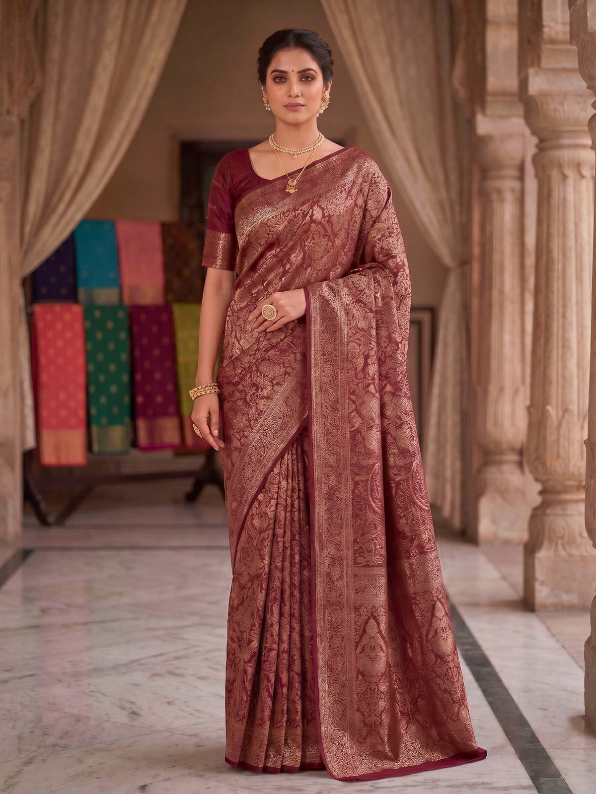 Maroon Woven Design Art Silk Kanjivaram Saree