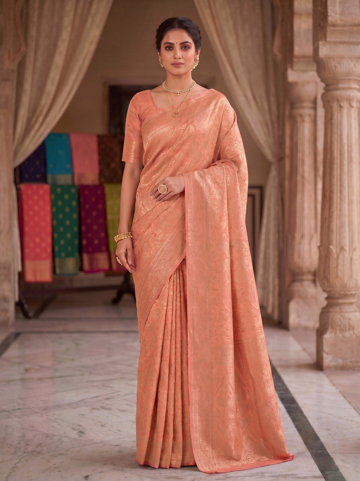 Orange Woven Design Art Silk Kanjivaram Saree