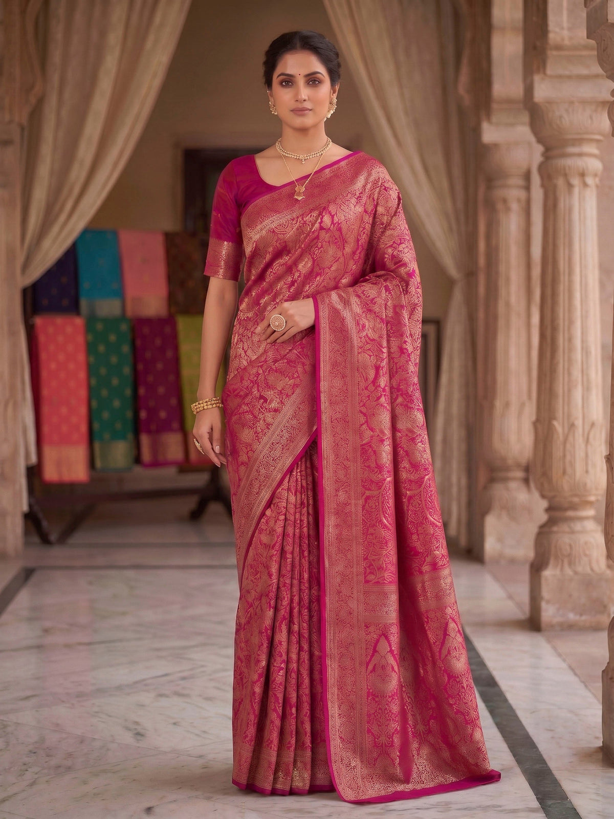 Pink Woven Design Art Silk Kanjivaram Saree
