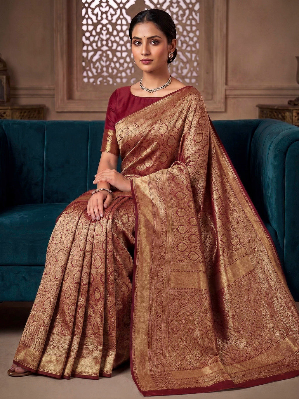 Maroon Woven Design Art Silk Kanjivaram Saree