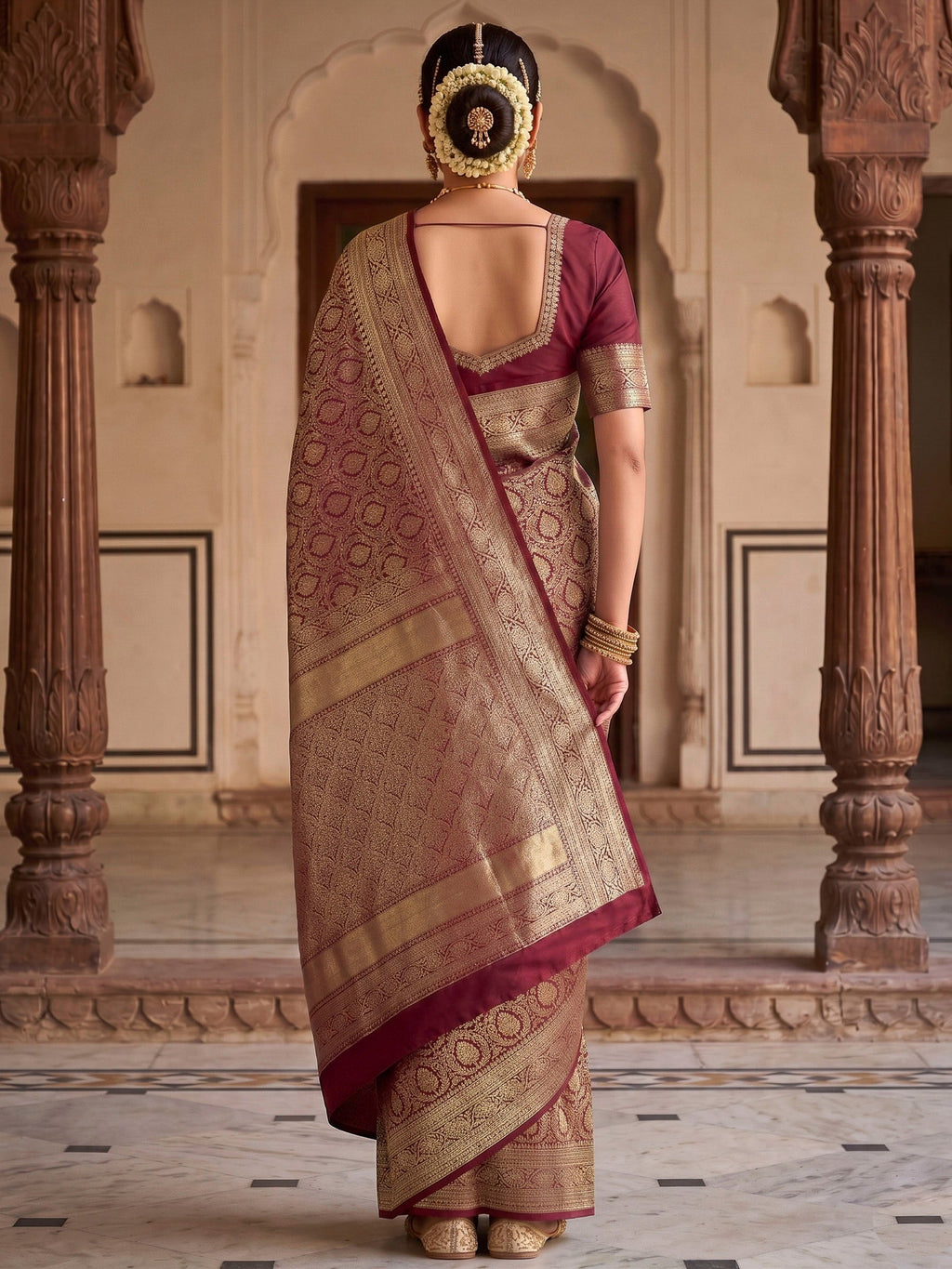 Maroon Woven Design Art Silk Kanjivaram Saree