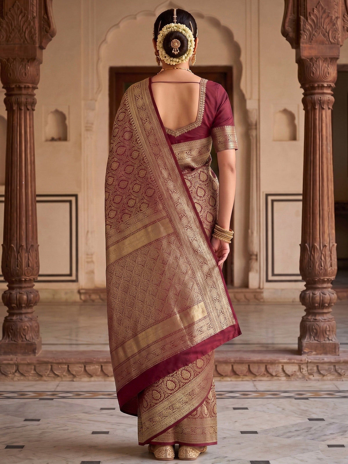 Maroon Woven Design Art Silk Kanjivaram Saree