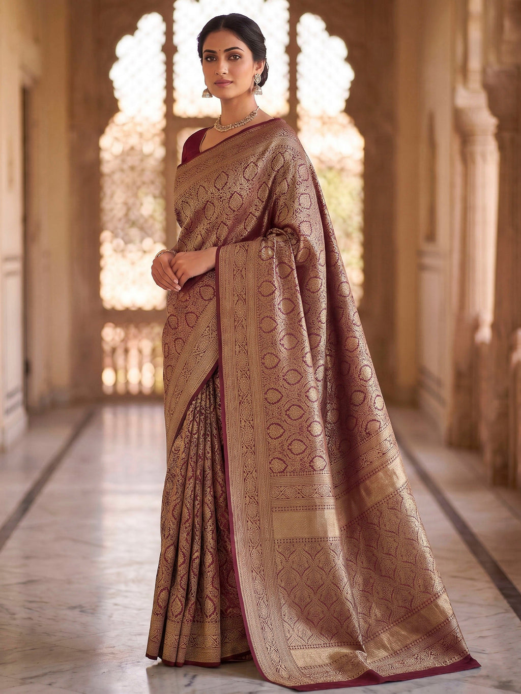 Maroon Woven Design Art Silk Kanjivaram Saree