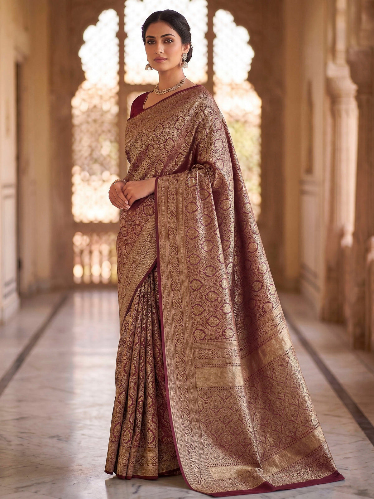 Maroon Woven Design Art Silk Kanjivaram Saree