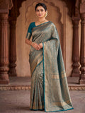 Peacock Blue Woven Design Art Silk Kanjivaram Saree